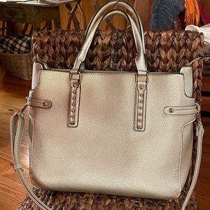 Large light gold metallic tote bag
